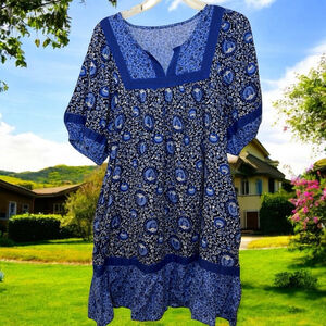 Gap Puff Sleeve Printed Mini Swing Tunic Dress Sz L